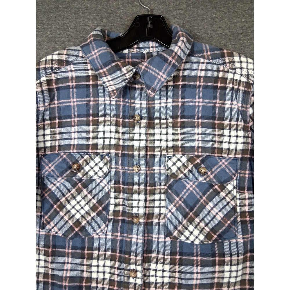 Wrangler Womens Shirt M Blue Purple Plaid Flannel Heavy Shacket Chic Gorp PNW